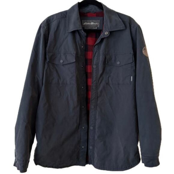 Eddie Bauer Navy Fleece Lined Snap Button Overshirt Jacket/Shacket W/Pockets-M - Picture 1 of 10